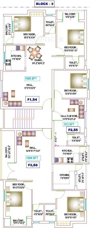 yogi builders merinaa Block 2 Cluster Plan from 1st to 2nd Floor