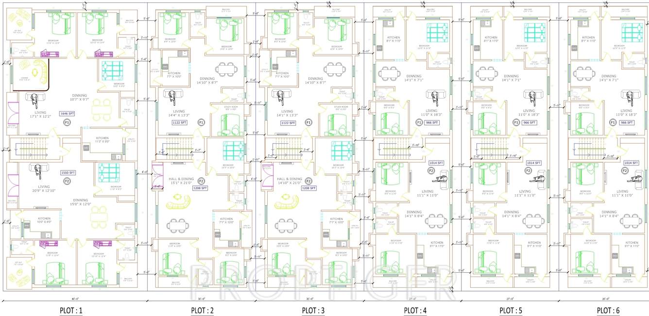 yogi builders merinaa Phase 2 Block 1 To Block 6 Cluster Plan from 1st to 2nd Floor