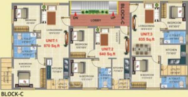 gk-shelters gk-pearl Block C Typical Floor Cluster Plan