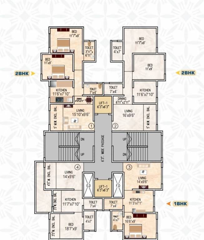  gp complex building no 2 Wing A & B Cluster Plan