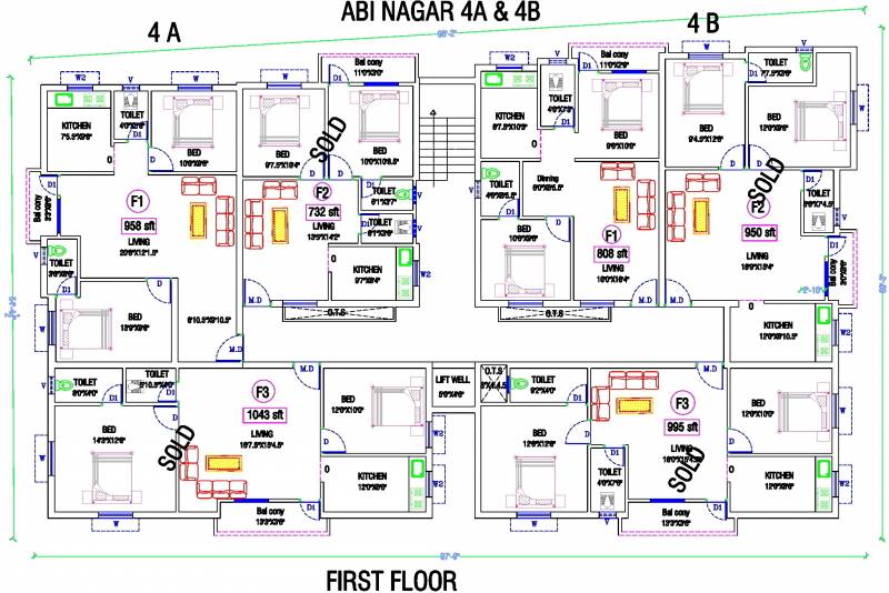 kb-constructions neha-netra Block 4A & 4B Cluster Plan for 1st Floor