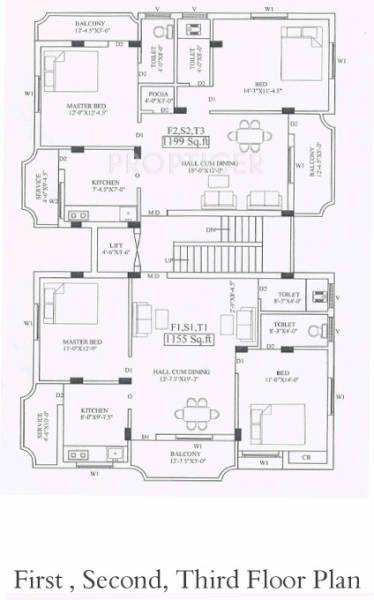 egb-builders perambur Perambur Cluster Plan from 1st to 3rd Floor