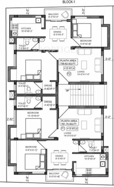 graha-promoters srihari-flats Block 1 Cluster Plan for 1st Floor