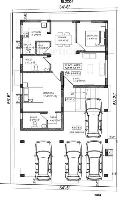 graha promoters srihari flats Block 1 Cluster Plan for Ground Floor