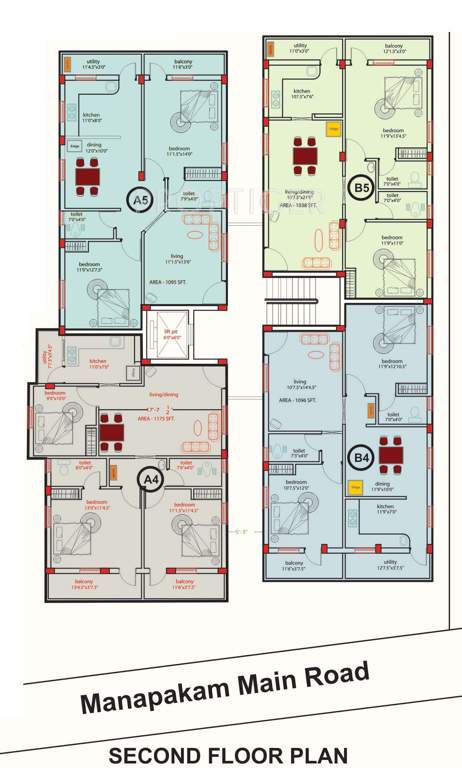 sbb homes thirumala apartments Block A,B Cluster Plan for 2nd Floor