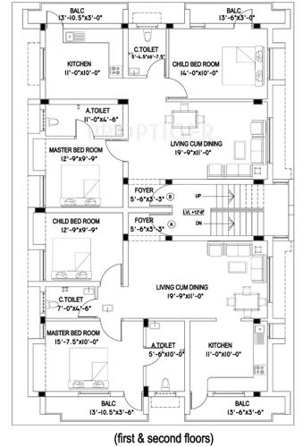 ssb-builders sai-sakthivel Sai Sakthivel Cluster Plan from 1st to 2nd Floor