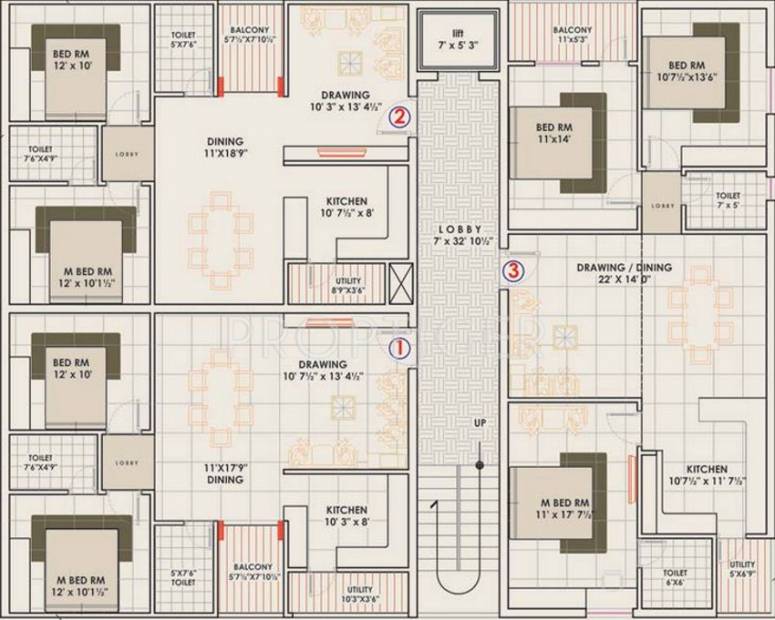 sri-rama-developers palace Block 1 & 2 Cluster Plan for Typical Floor