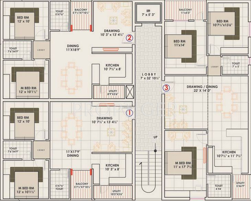 sri rama developers palace Block 1 & 2 Cluster Plan for Typical Floor