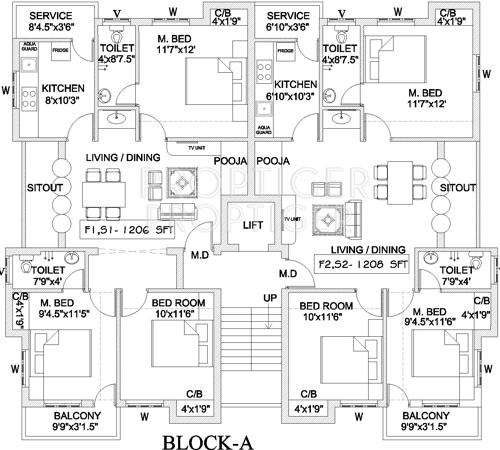 kay-ram-builders pavazha-kudil Block A Cluster Plan from 1st to 2nd Floor