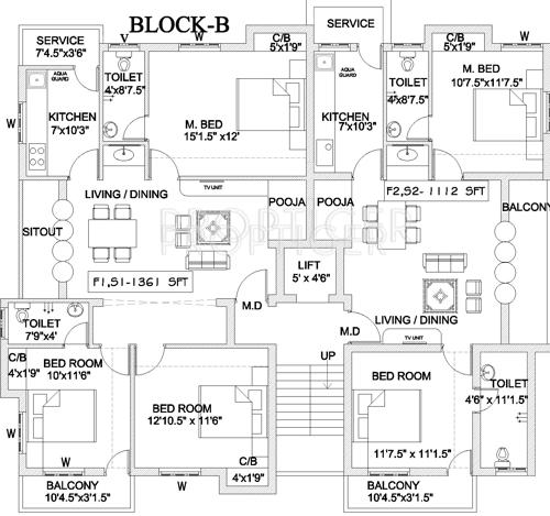 kay-ram-builders pavazha-kudil Block B Cluster Plan from 1st to 2nd Floor