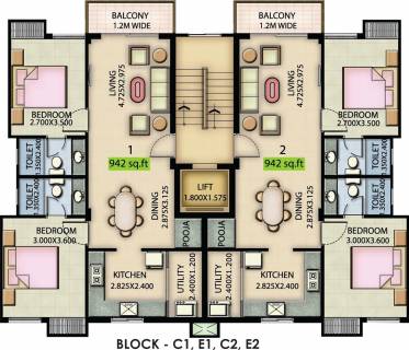 942 sq ft 2 BHK Floor Plan Image - Navins Housing Septem Available for sale  