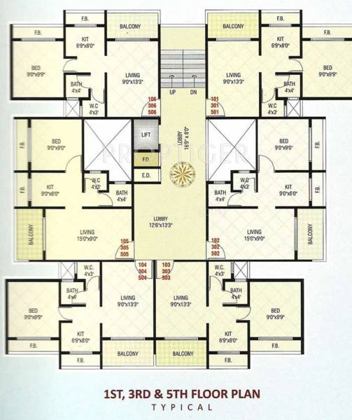 radhe-krishna-builders krishna-residency Cluster Plan from 1st,3 and 5th Floor