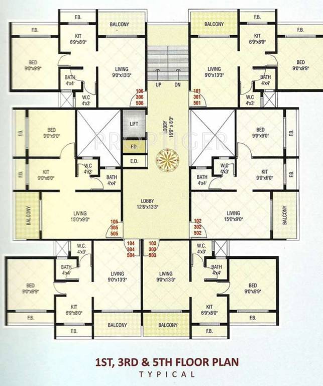 radhe krishna builders krishna residency Cluster Plan from 1st,3 and 5th Floor