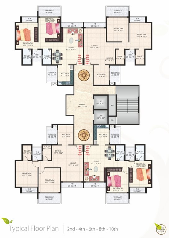  heritage Heritage Cluster Plan for 2nd, 4th, 6th, 8th and 10th Floor