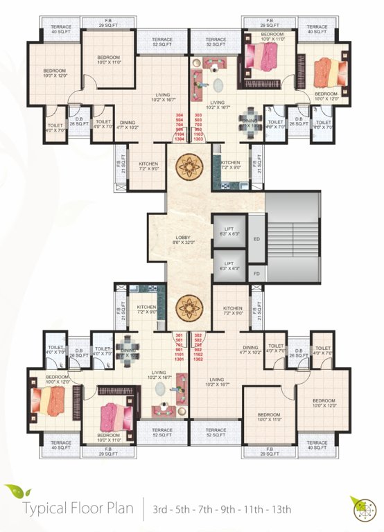  heritage Heritage Cluster Plan for 3rd, 5th, 7th, 9th, 11th and 13th Floor