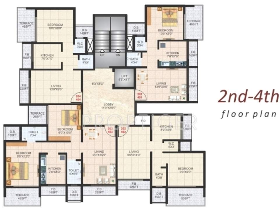 united properties kailash sadan Kailash Sadan Cluster Plan from 2nd to 4th Floor