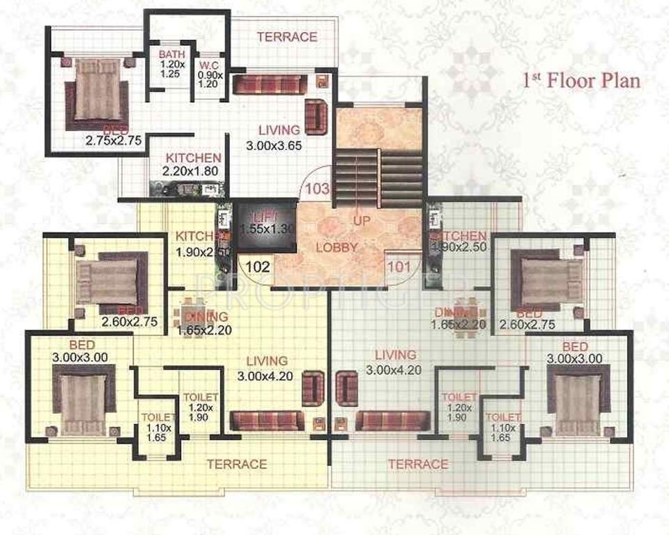 yash associates mumbai om datta apartment Om Datta Apartment Cluster Plan for 1st Floor