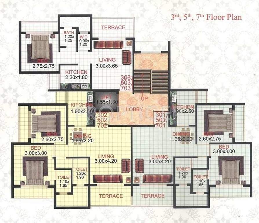 yash associates mumbai om datta apartment Om Datta Apartment Cluster Plan from 3rd to 7th Floor
