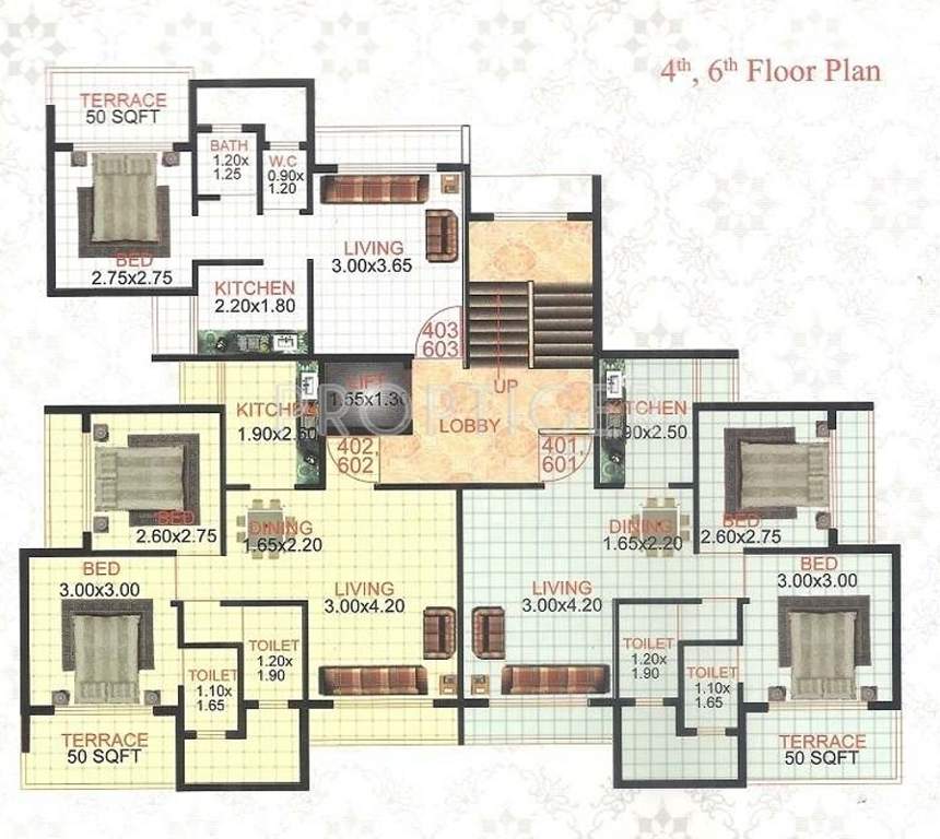 yash associates mumbai om datta apartment Om Datta Apartment Cluster Plan from 4th to 6th Floor
