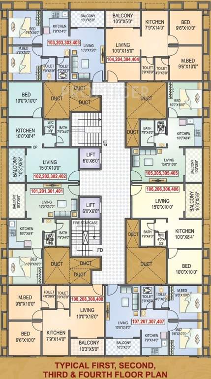 shree om builders and developers sriroz paradise ii Sriroz Paradise II Cluster Plan from 1st to 4th Floor