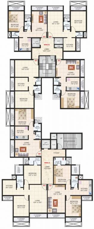  amrut Wing A,B Cluster Plan for 6th Floor