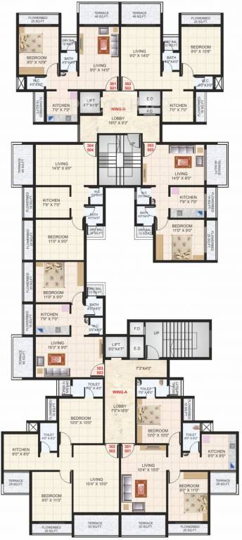  amrut Wing A,B Cluster Plan from 3rd & 5th Floor