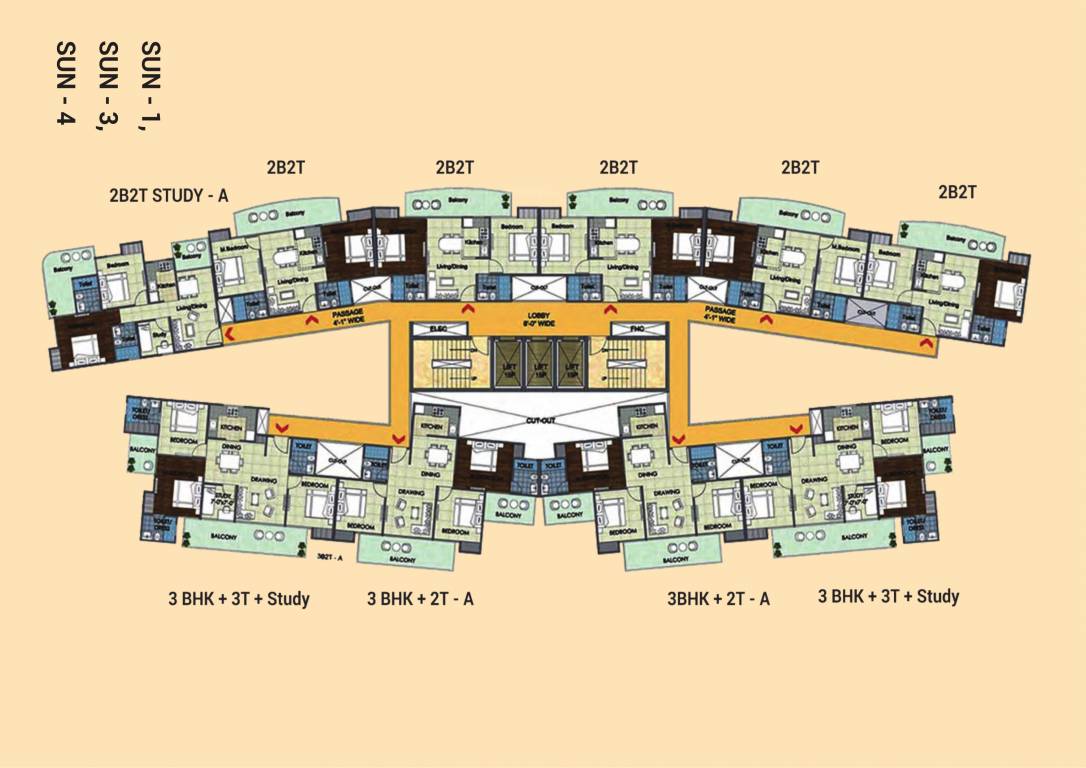  ultimo Sun 1, 3 And 4 Cluster Plan for Typical Floor