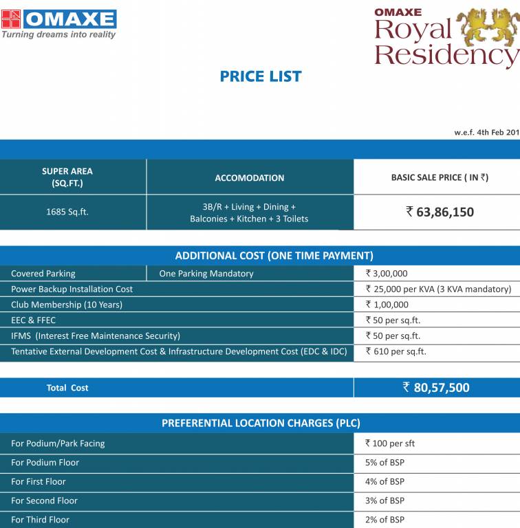 royal-residency Construction Linked Payment (CLP) Payment Plan