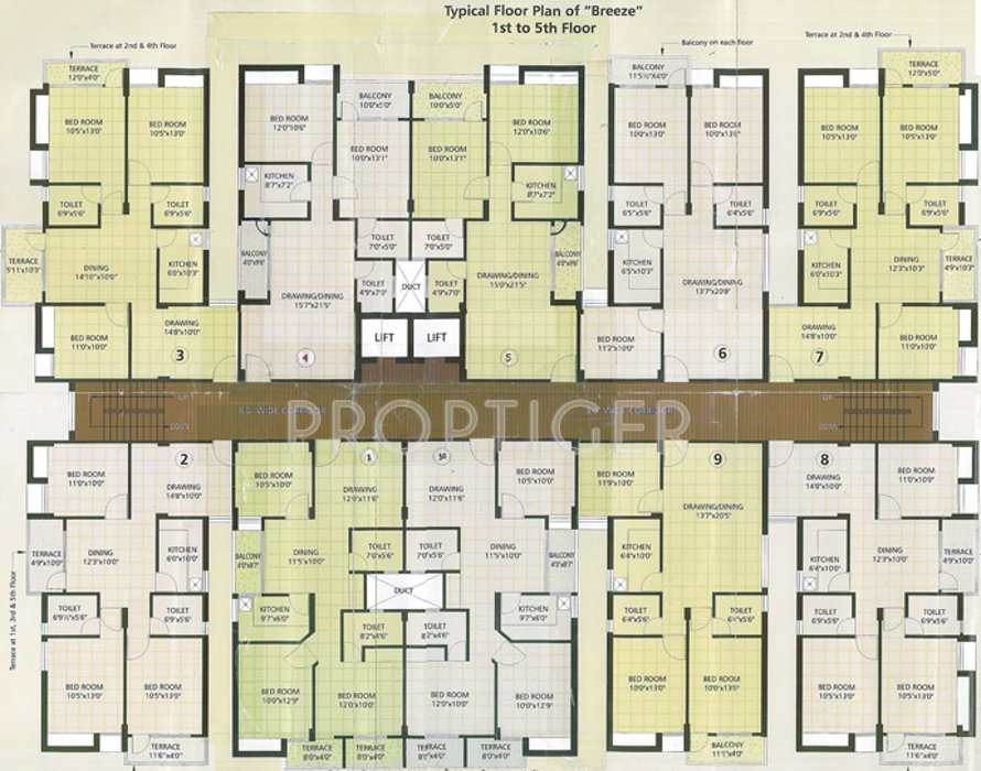 vasundhara group lush county Breeze Cluster Plan from 1st to 5th Floor