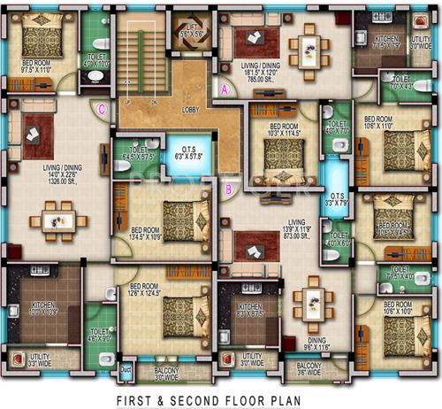 Blue Bells Cluster Plan for 1st & 2nd Floor mkb-homes blue-bells Blue Bells Cluster Plan for 1st & 2nd Floor