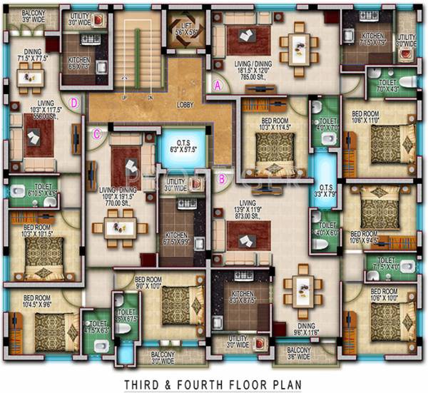 Blue Bells Cluster Plan for 3rd & 4th Floor mkb-homes blue-bells Blue Bells Cluster Plan for 3rd & 4th Floor