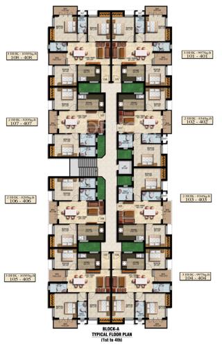 2a-construction green-woods-apartment Block A Cluster Plan from 1st to 4th Floor