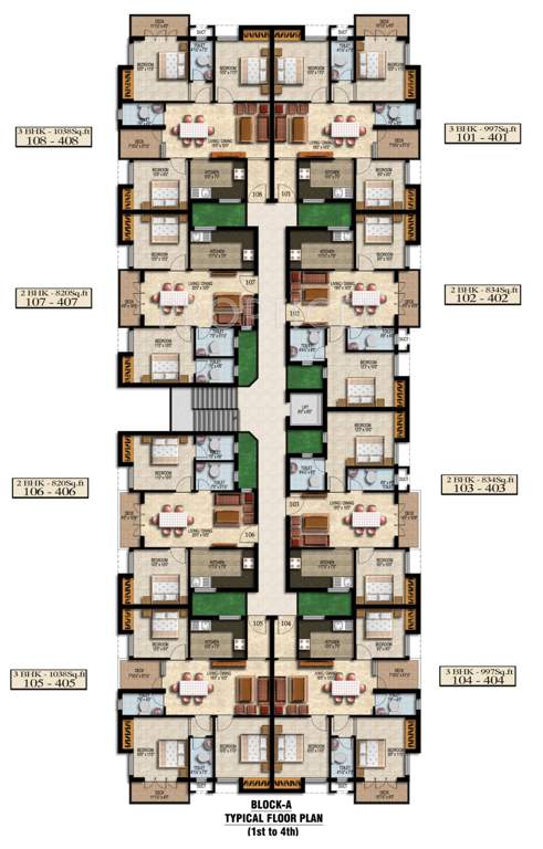2a construction green woods apartment Block A Cluster Plan from 1st to 4th Floor