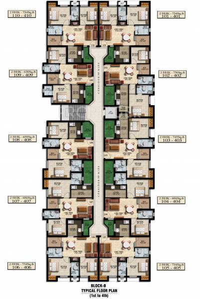 2a-construction green-woods-apartment Block B Cluster Plan from 1st to 4th Floor