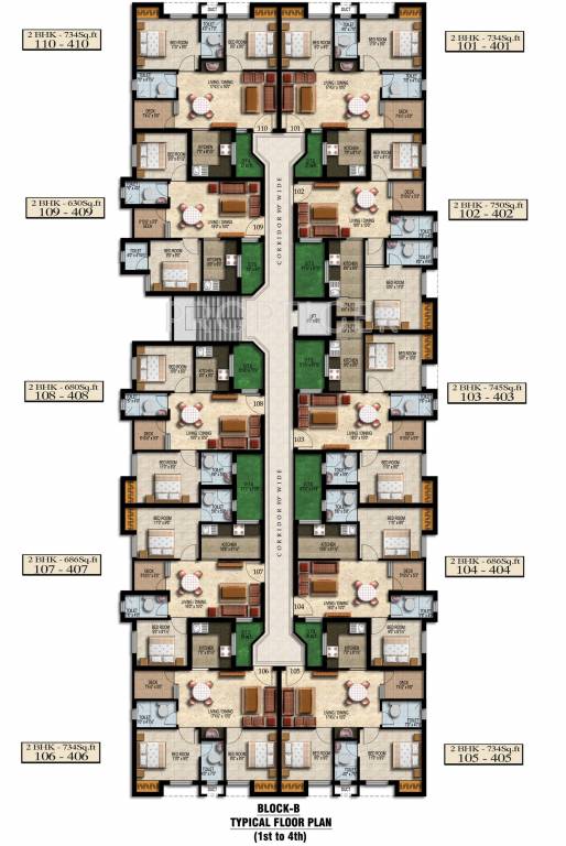 2a construction green woods apartment Block B Cluster Plan from 1st to 4th Floor