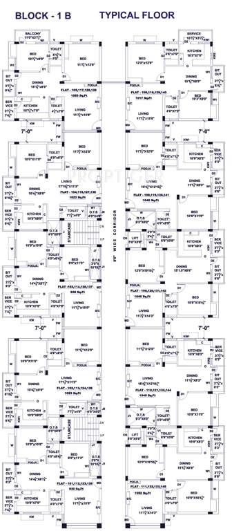 mangal home builders private limited shri gangeya Block 1B Typical Floor Cluster Plan
