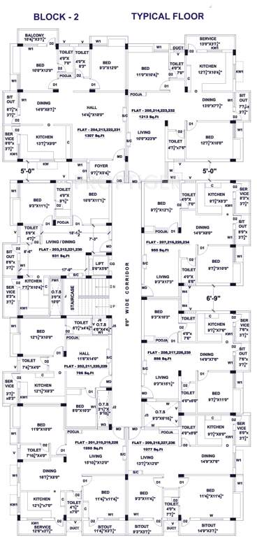 mangal home builders private limited shri gangeya Block 2 Typical Floor Cluster Plan