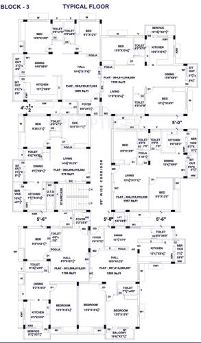 Block 3 Typical Floor Cluster Plan mangal-home-builders-private-limited shri-gangeya Block 3 Typical Floor Cluster Plan