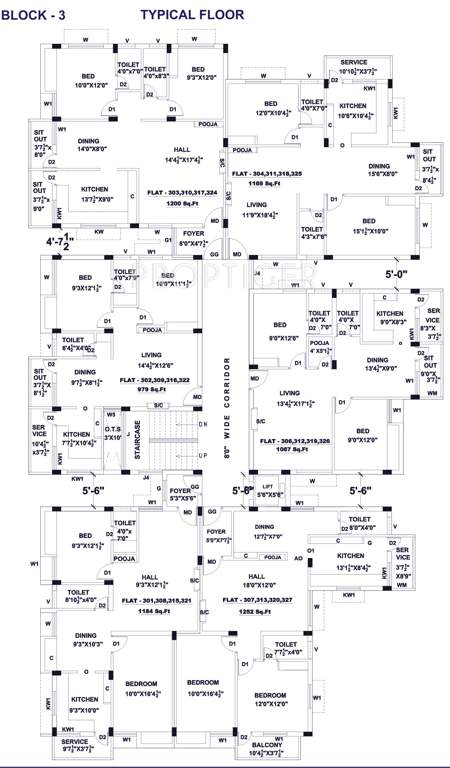 mangal home builders private limited shri gangeya Block 3 Typical Floor Cluster Plan