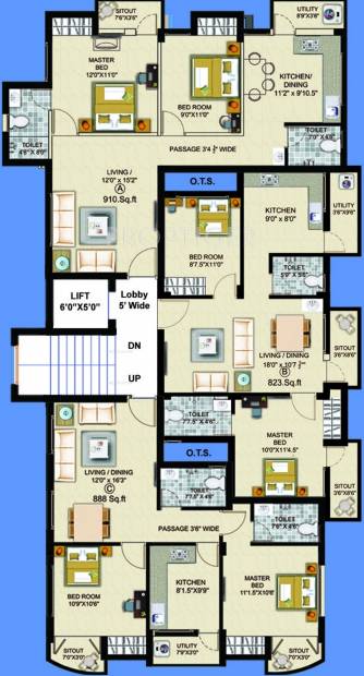 afraz-realty residency Residency Cluster Plan from 1st to 4th Floor