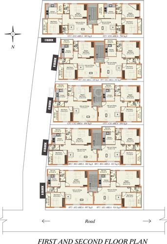mitha-construction-and-development maanasa Block , 2,3,4, And Block 5 Cluster Plan from 1st to 2nd Floor