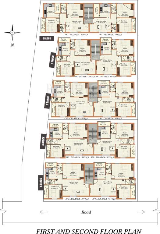mitha construction and development maanasa Block , 2,3,4, And Block 5 Cluster Plan from 1st to 2nd Floor