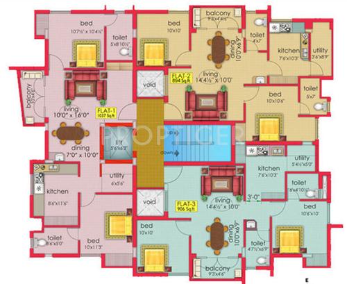 white-house-residencies rithanya-enclave Block 1 Cluster Plan from 1st to 4th Floor