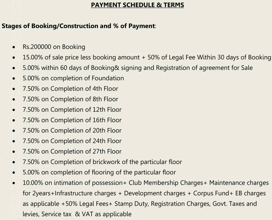 tejomaya Construction Linked Payment (CLP) Payment Plan