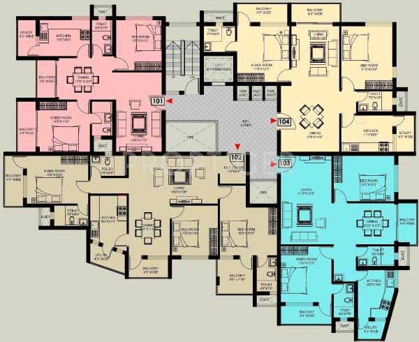 bhandary-builders pacific Pacific Cluster Plan from 1st to 4th Floor