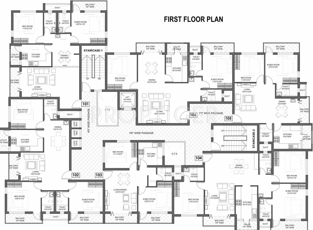 udbhav developers bhaskar coconut groves Bhaskar Coconut Groves Cluster Plan for 1st Floor