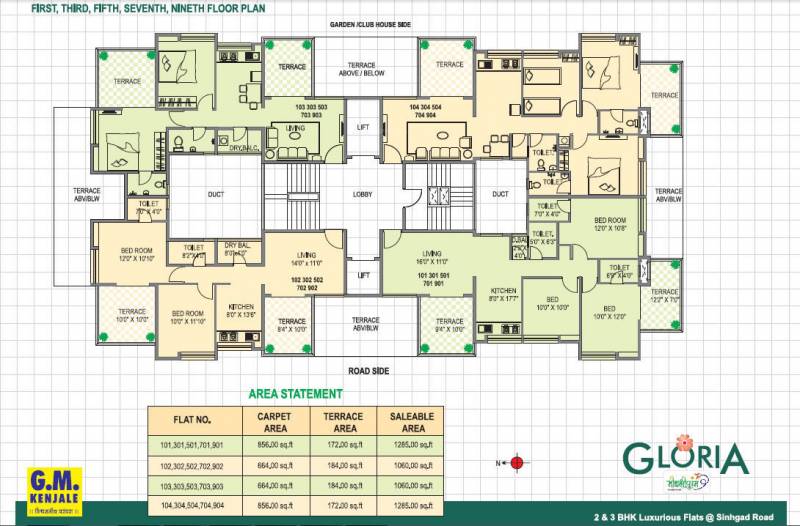  gloria Gloria 1st, 3rd, 5th, 7th, 9th Floor  Cluster Plan