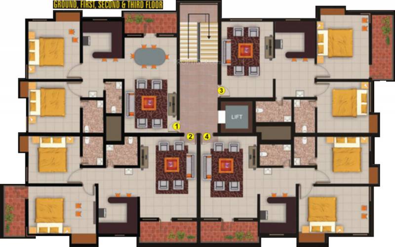 globus-builders d-m-patil-apartments D M Patil Apartments Cluster Plan For Ground, First, Second & Third Floor