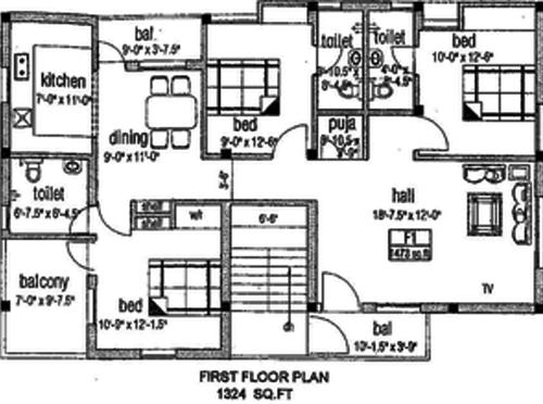 nithin-property-developers gokulam-and-ishwaryam Block  A Cluster Plan for 1st Floor
