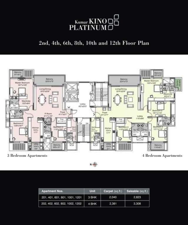  kino platinum Kumar Kino Platinum Cluster Plan from 2nd, 4th, 6th, 8th, 10th And 12th Floor